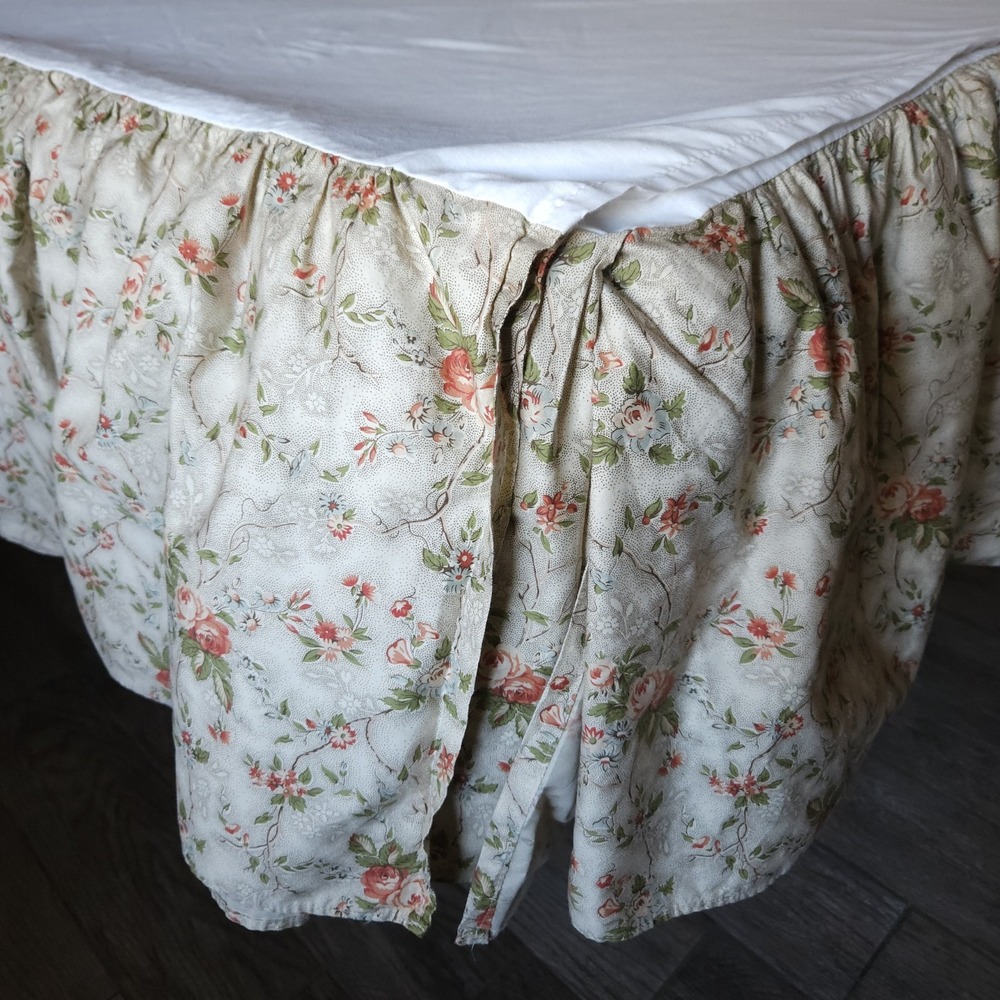 VTG Ralph Lauren Bedskirt Cal King 15" Split Dust Ruffle Floral Cotton Cottage